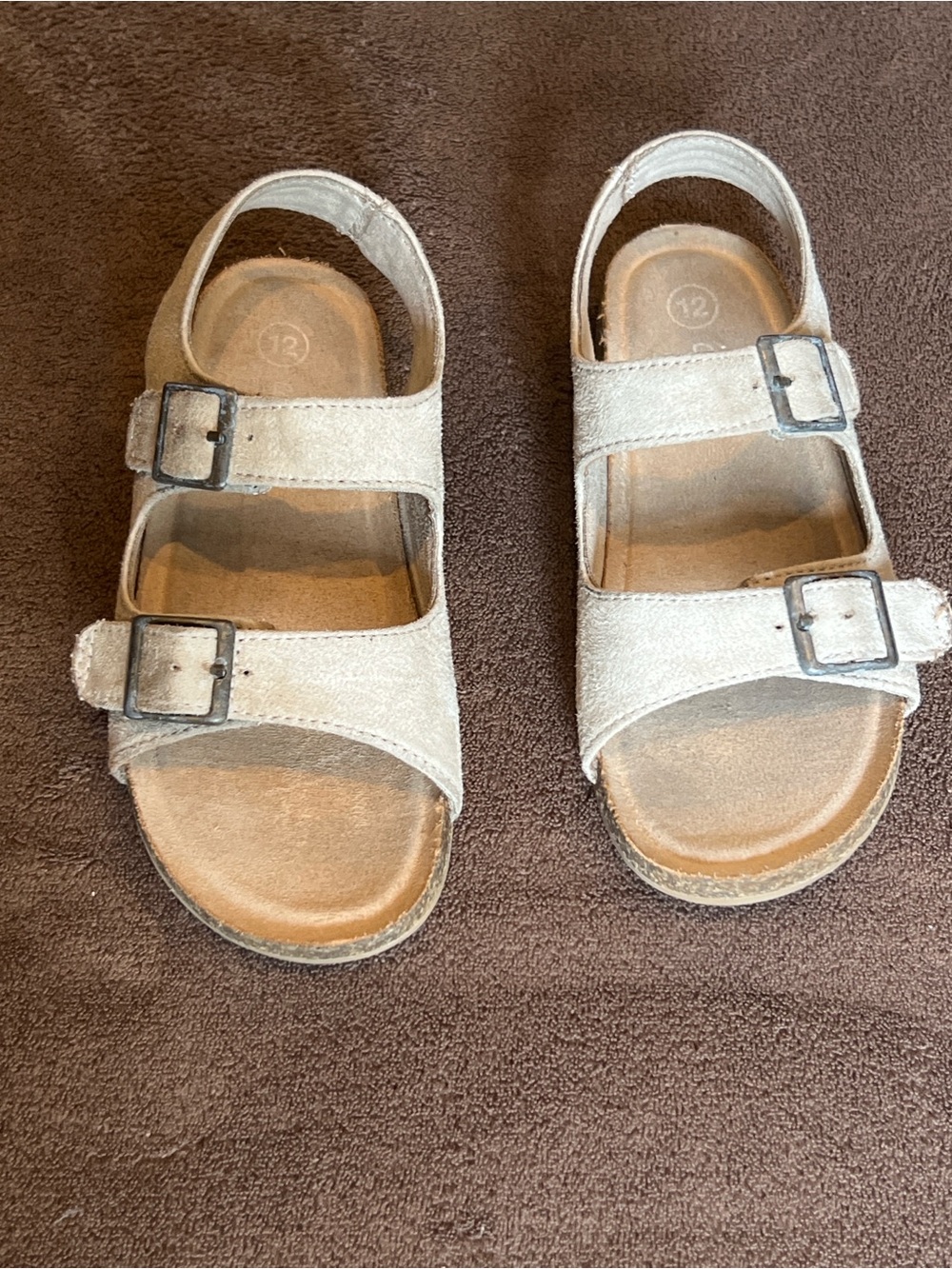 Cat & Jack Beige Double-Strap Kids Sandals to top Velcro strap & lower buckler